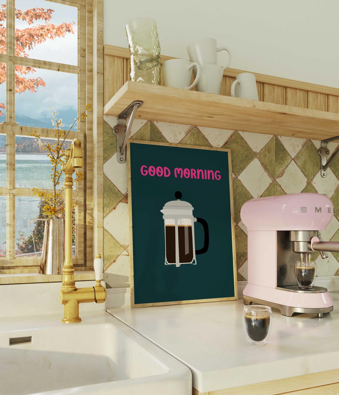 Fun Good Morning French Press Coffee Bold Modern Kitchen Poster - Image 2