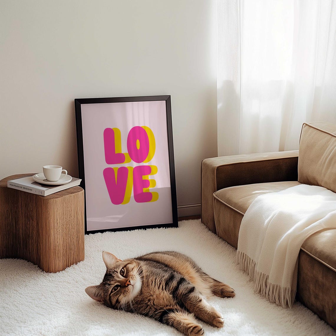 Fun Love Bubble Letters Pink Yellow Retro Pop Typography Poster - Image 2