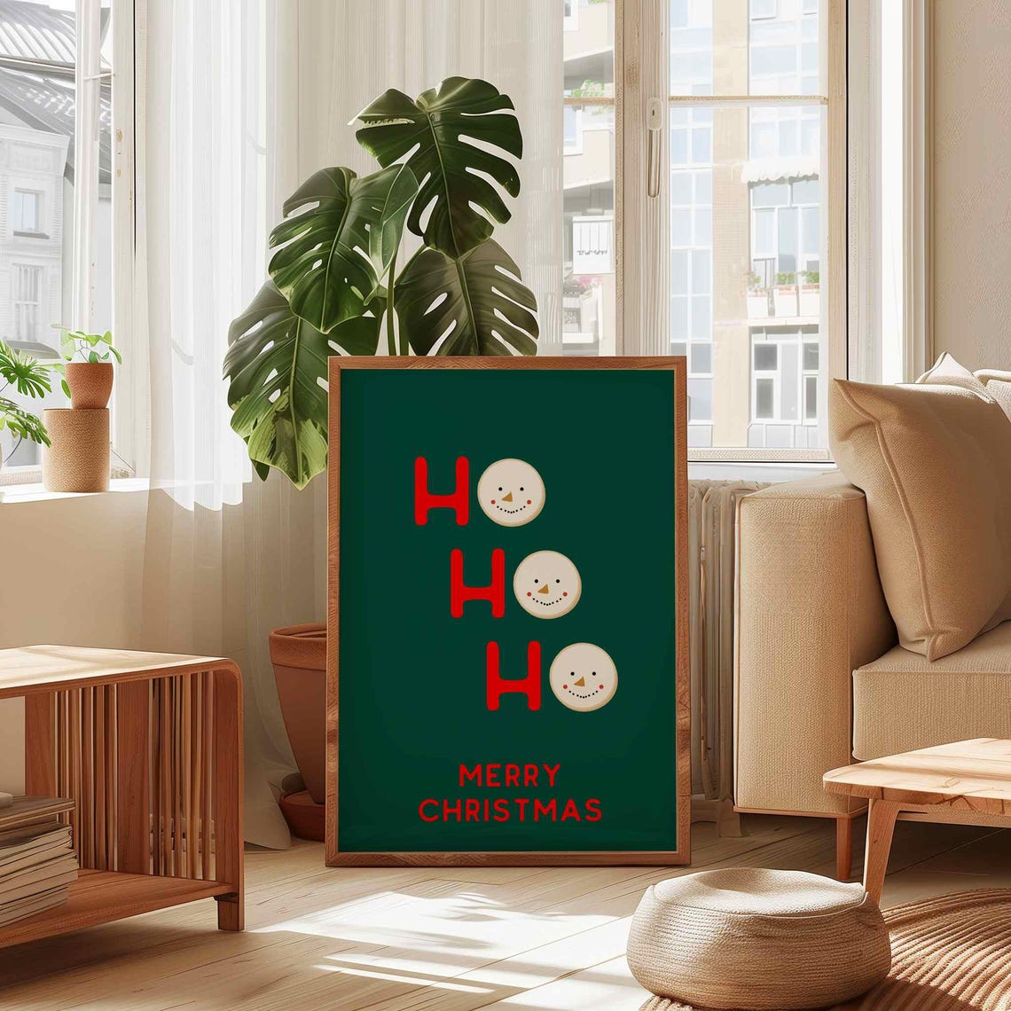 Fun Cute Red Ho Ho Ho Snowman Faces Dark Green Christmas Poster - Image 4