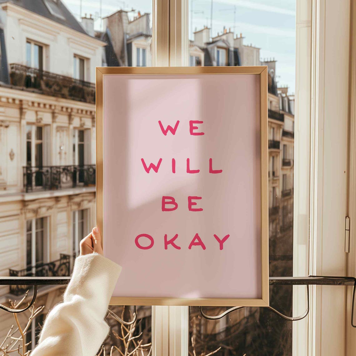 We Will Be Okay Red Lettering Blush Minimalist Affirmation Poster - Image 2
