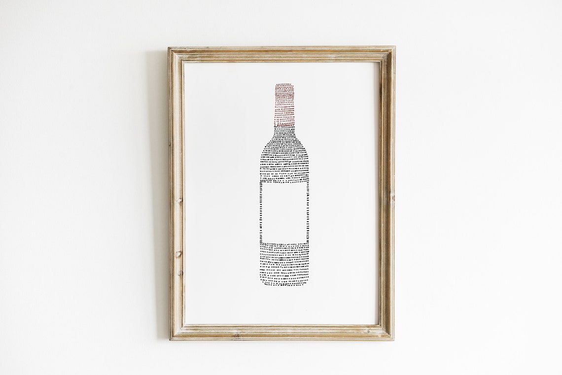 Dotted Wine Bottle Pointillism Red Wine Kitchen Bar Decor Poster