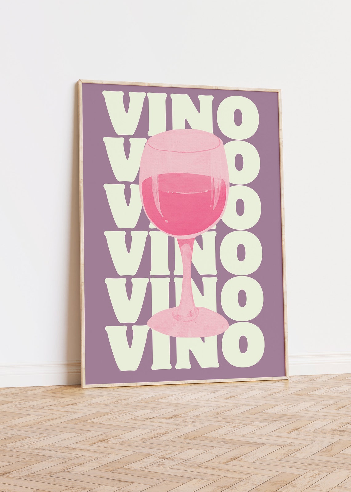Vino Repeated Retro Type Pink Wine Glass Italian Purple Bar Poster