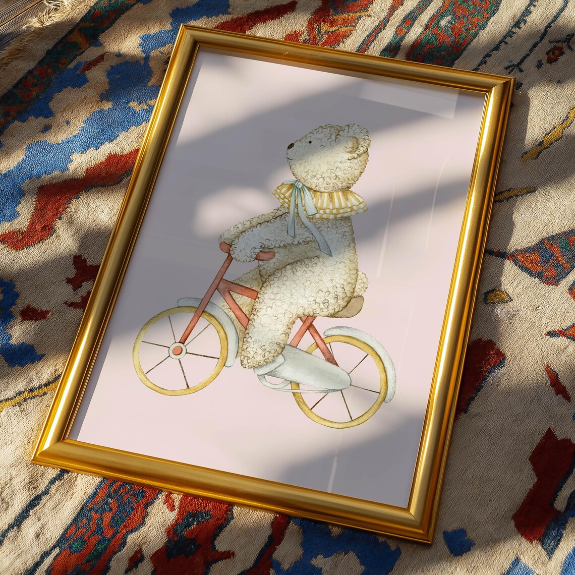 Teddy Bear On Bicycle, Vintage Nursery Decor - Image 2