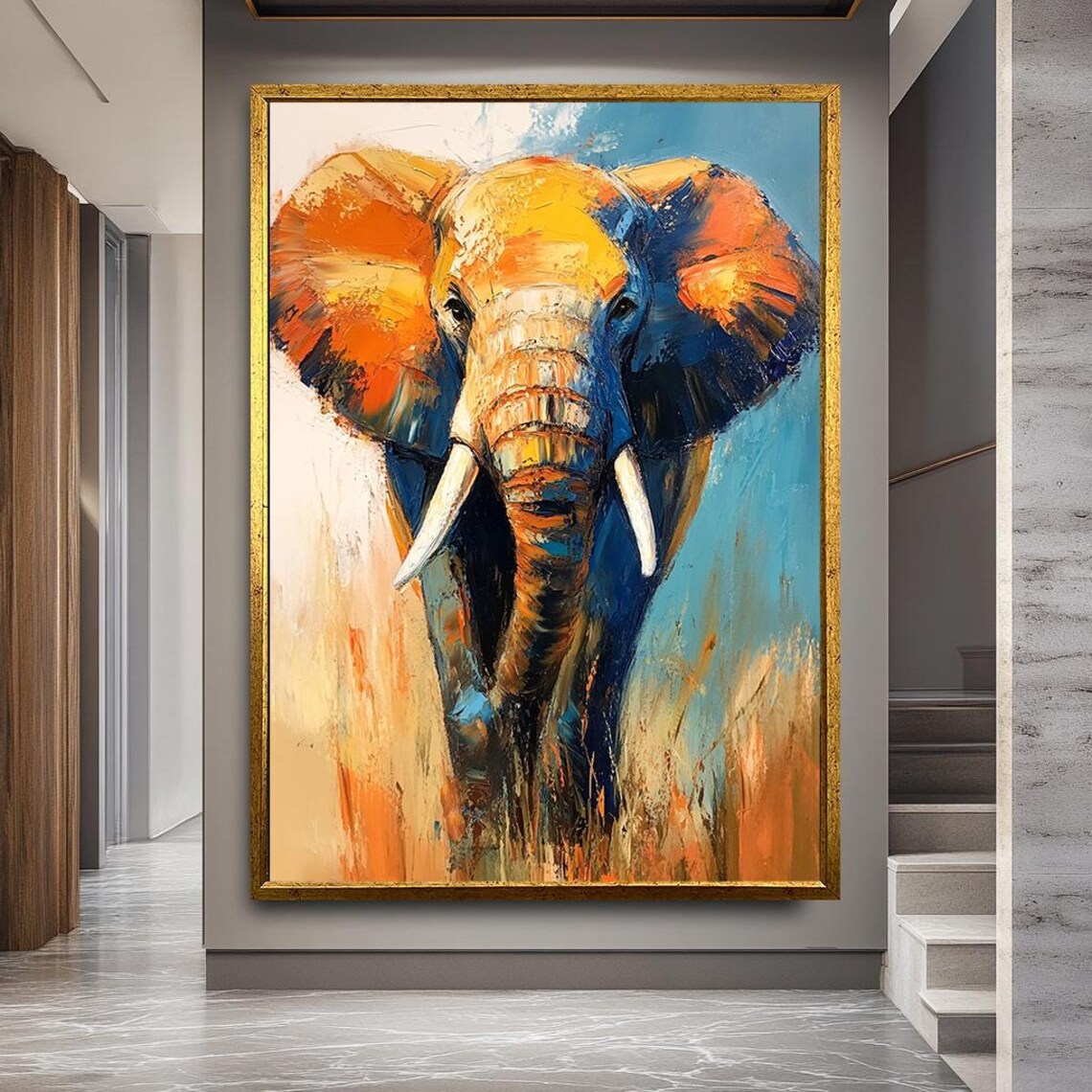 Abstract Elephant Canvas Print Colorful Wildlife Painting Modern Safari Wall Art