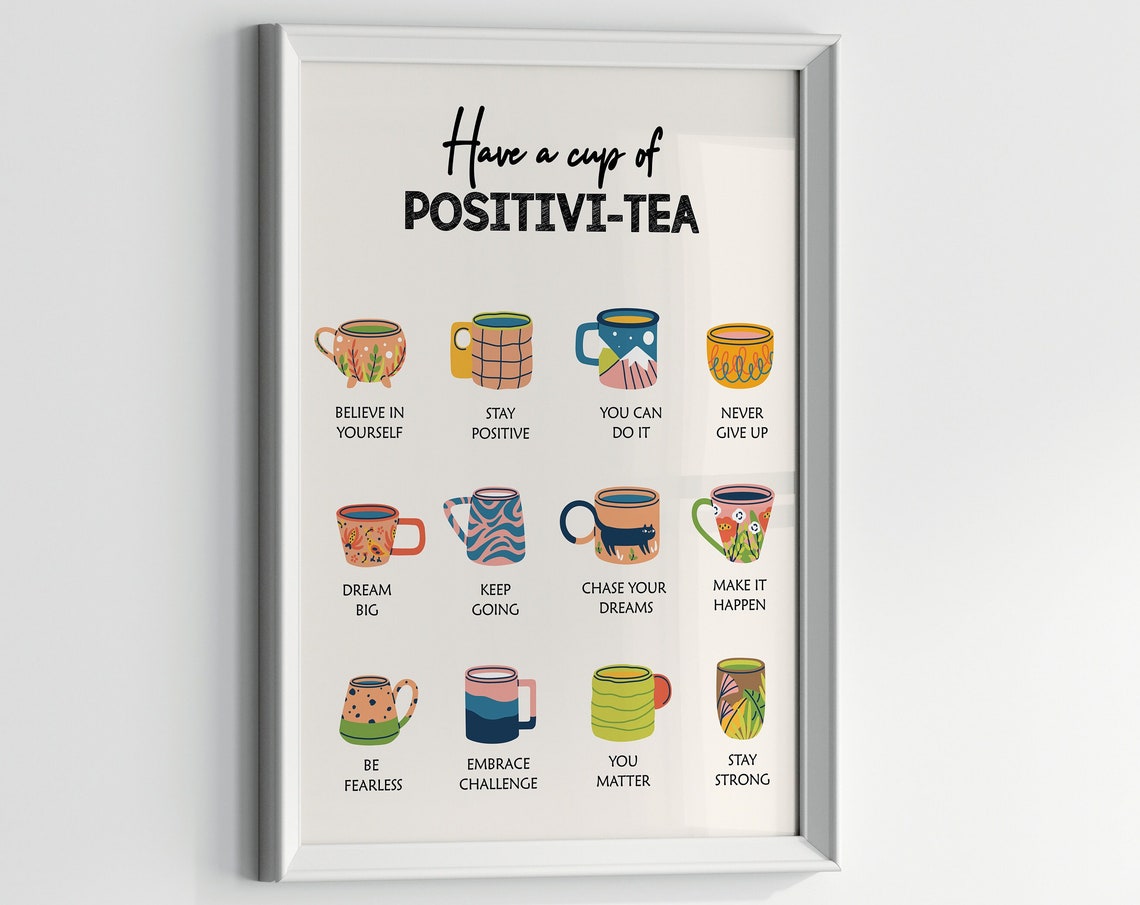 Positivi Tea Positive Thinking Cup Motivation Quote Kitchen Poster