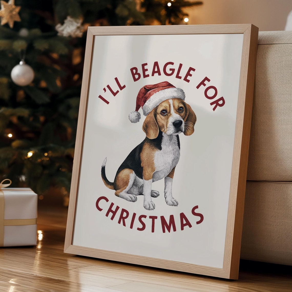 Ill Beagle For Christmas Santa Hat Beagle Dog Holiday Poster