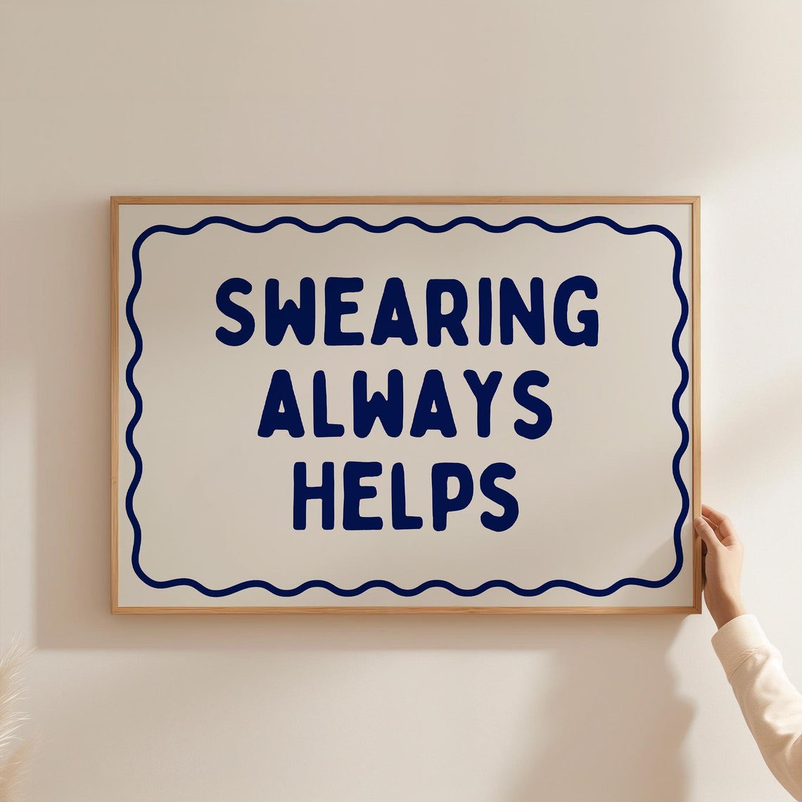 Swearing Always Helps Sarcastic Navy Border Horizontal Quote Poster