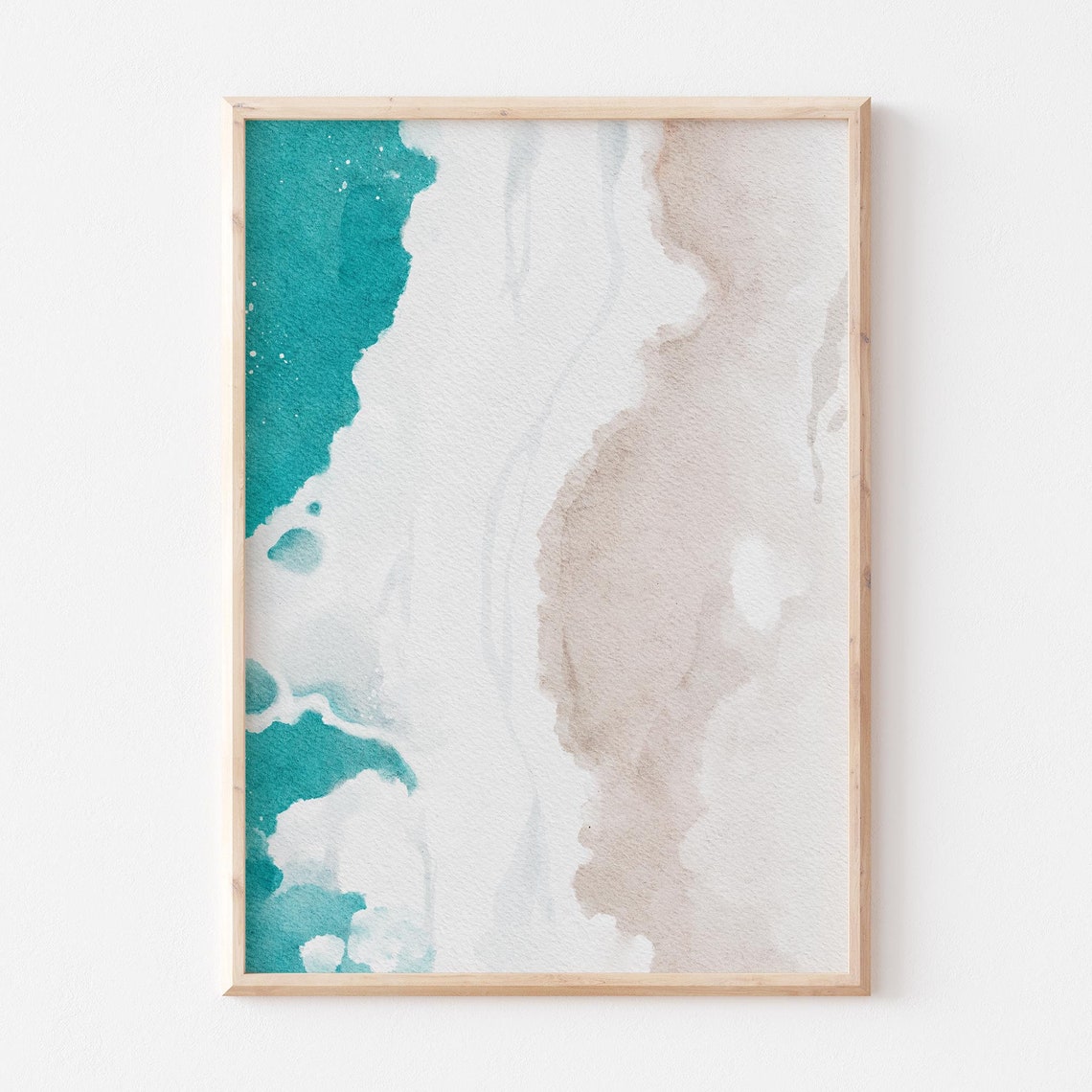Turquoise Water And Soft White Foam On Beige Sandy Shore Print