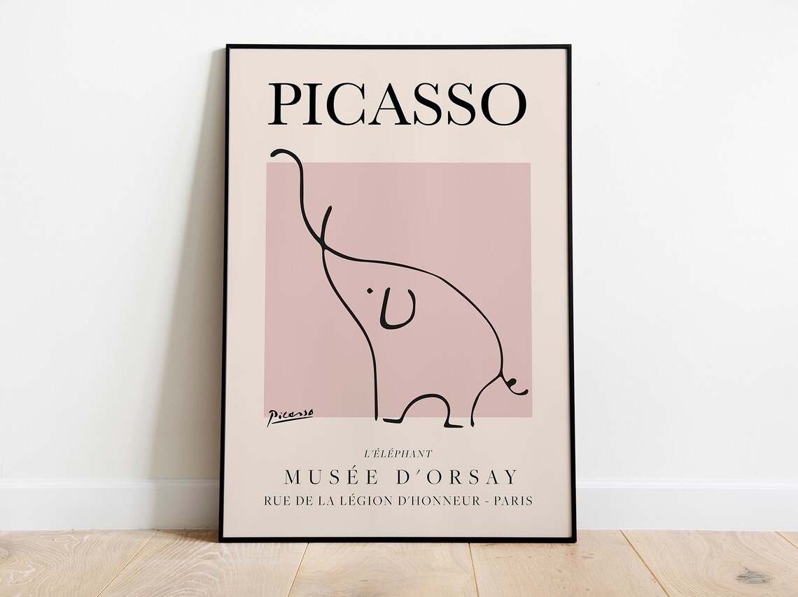 Picasso Elephant Vintage Line Art Poster Print