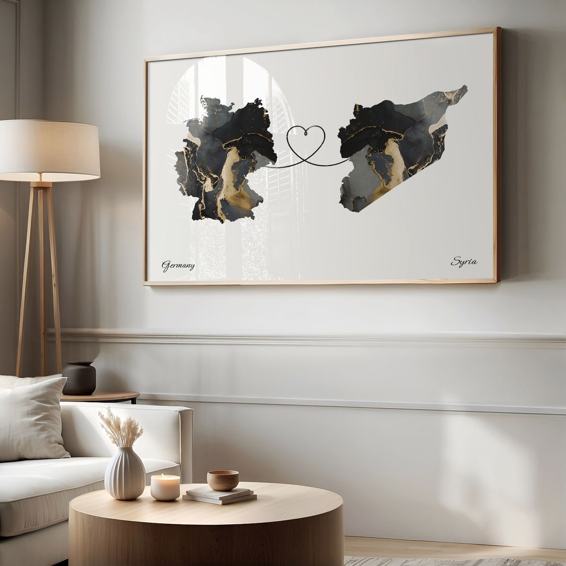 Germany Syria Love Heart Marble Map Couple Long Distance Poster - Image 2