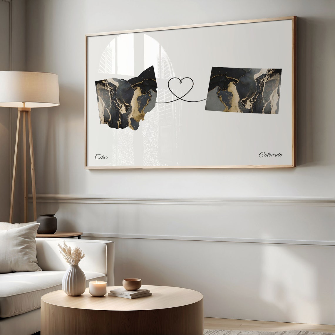 Ohio To Colorado Marble Map Heart Poster Long Distance Love Gift - Image 2