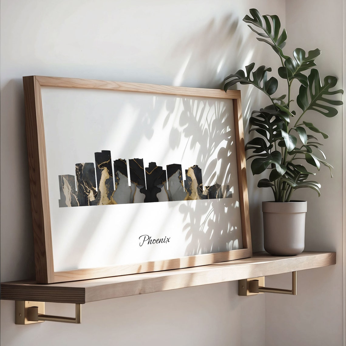 Phoenix USA Black Gold Marble Skyline Silhouette Cityscape Poster - Image 3