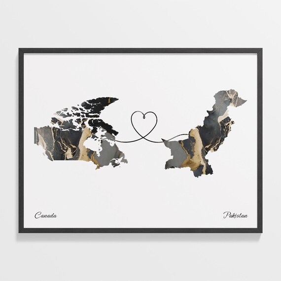 Canada Pakistan Marble Map Heart Long Distance Love Gift Poster