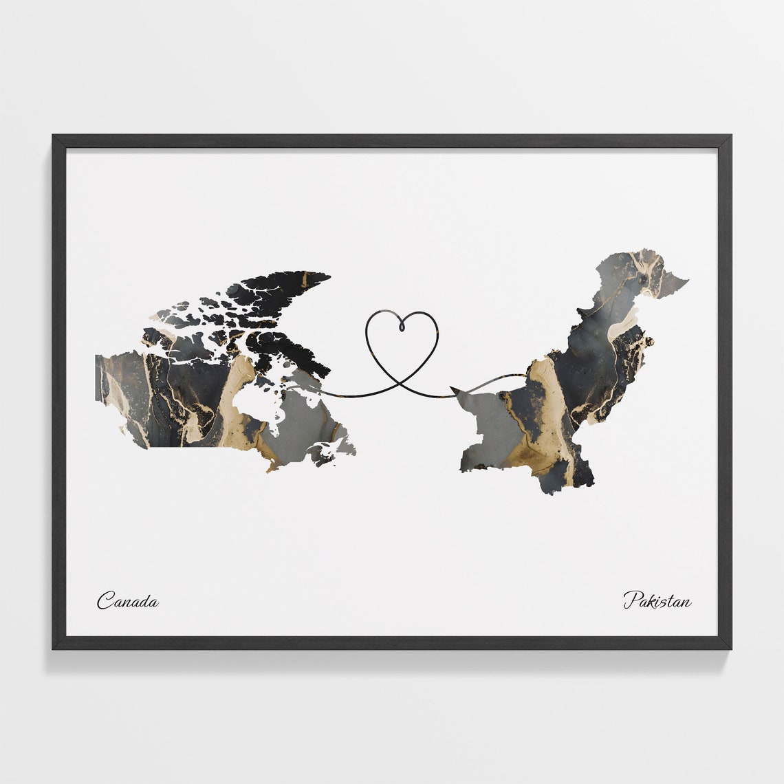 Canada Pakistan Marble Map Heart Long Distance Love Gift Poster