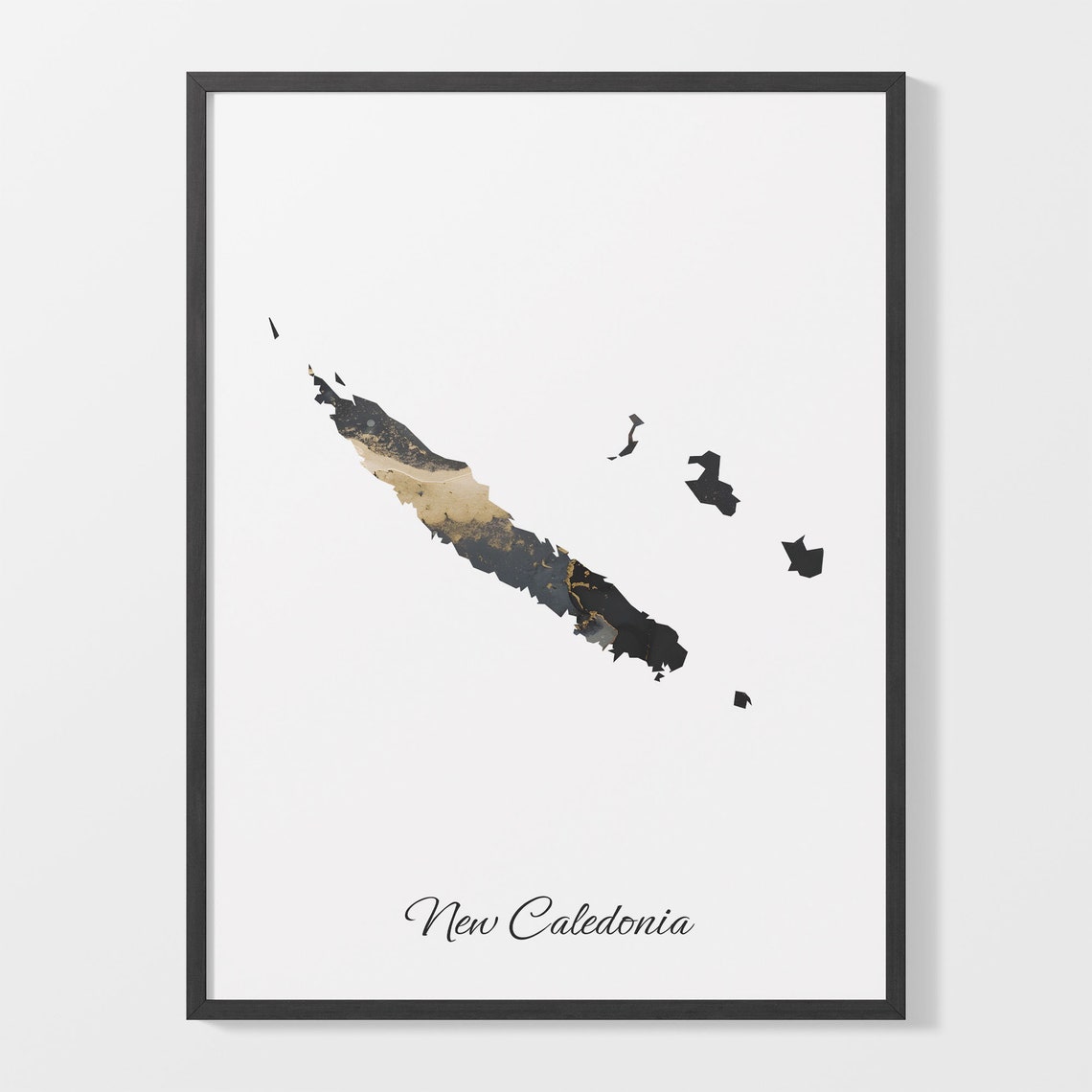 New Caledonia Black and Gold Marble Country Map Elegant Decor Poster