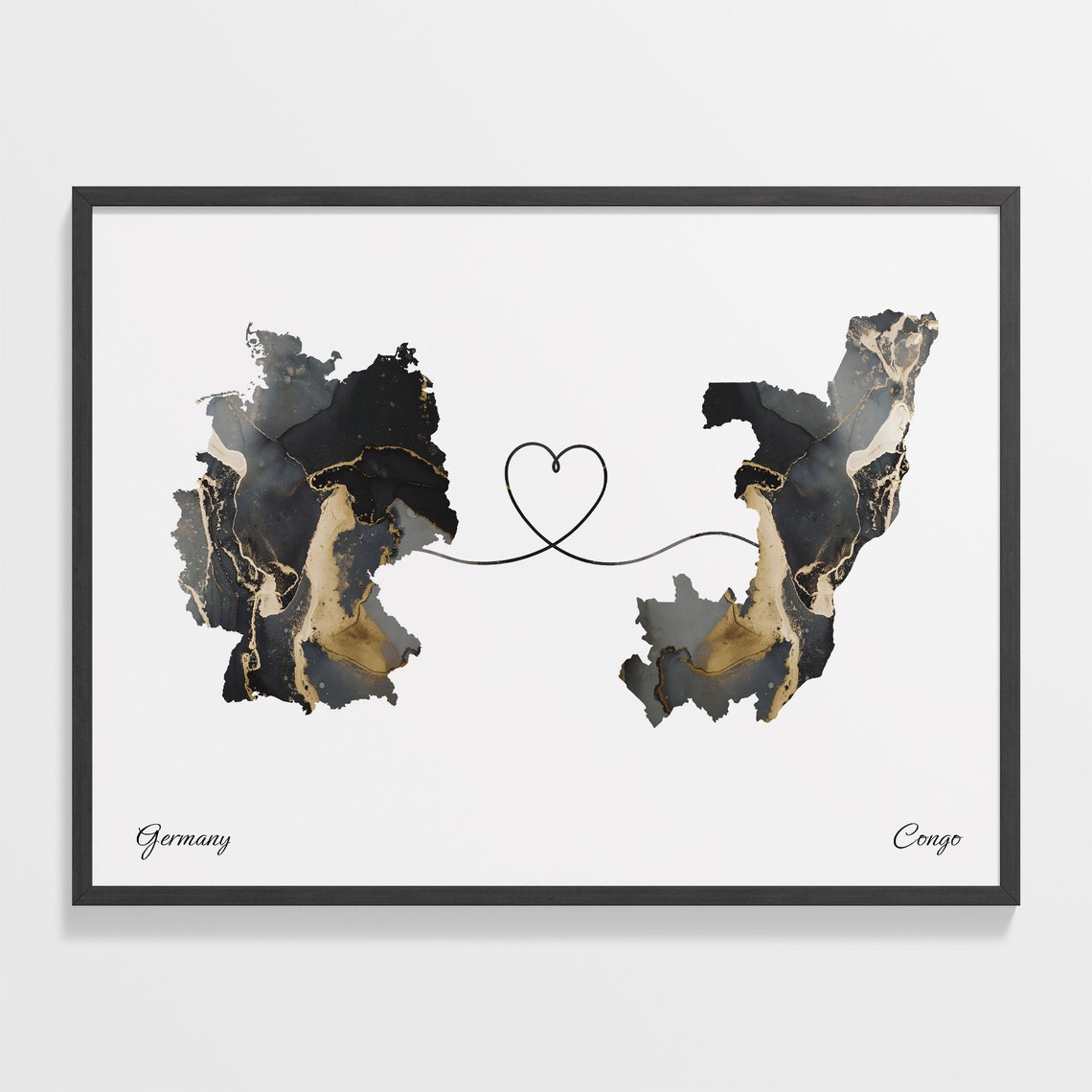 Germany and Congo Marble Heart Connected Countries Map Poster