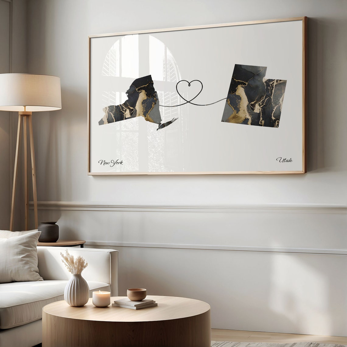 New York Utah Marble State Map Poster Heart Line Moving Gift - Image 2
