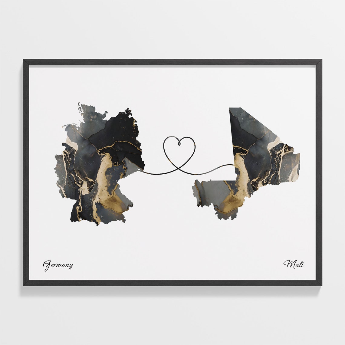 Germany and Mali Heart Connected Two Countries Marble Map Poster