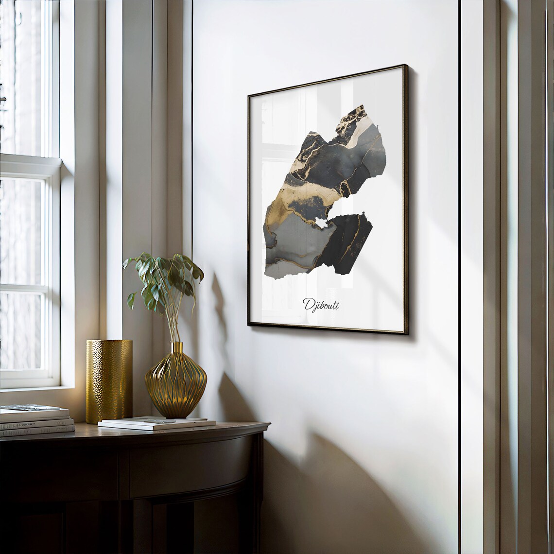 Djibouti Stylish Black And Gold Marble Country Map Luxury Decor Art Poster - Image 3