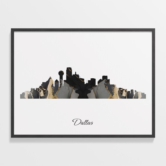 Dallas USA Black Gold Marble Skyline Silhouette Cityscape Poster