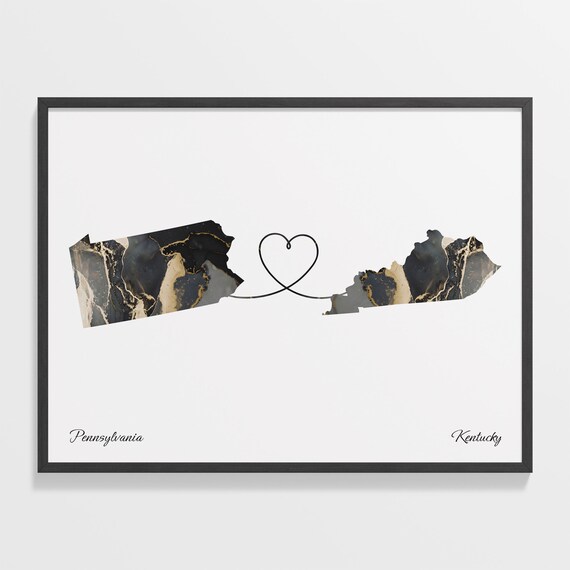 Pennsylvania Kentucky Marble State Map Poster Two State Connection Gift