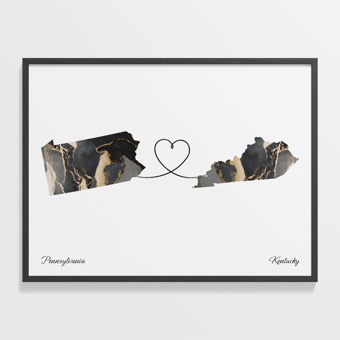 Pennsylvania Kentucky Marble State Map Poster Two State Connection Gift