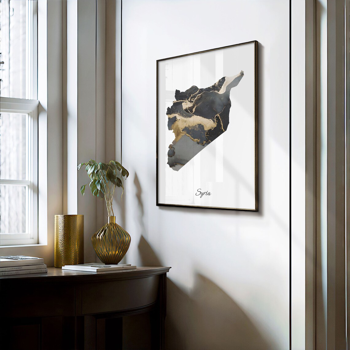 Syria Black And Gold Marble Map Minimalist Elegant Art Poster - Image 3