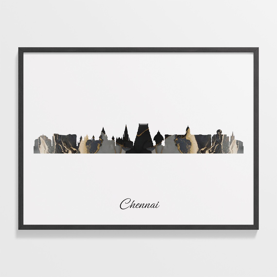 Chennai Skyline Minimalist Black Gold Marble Cityscape Art Poster