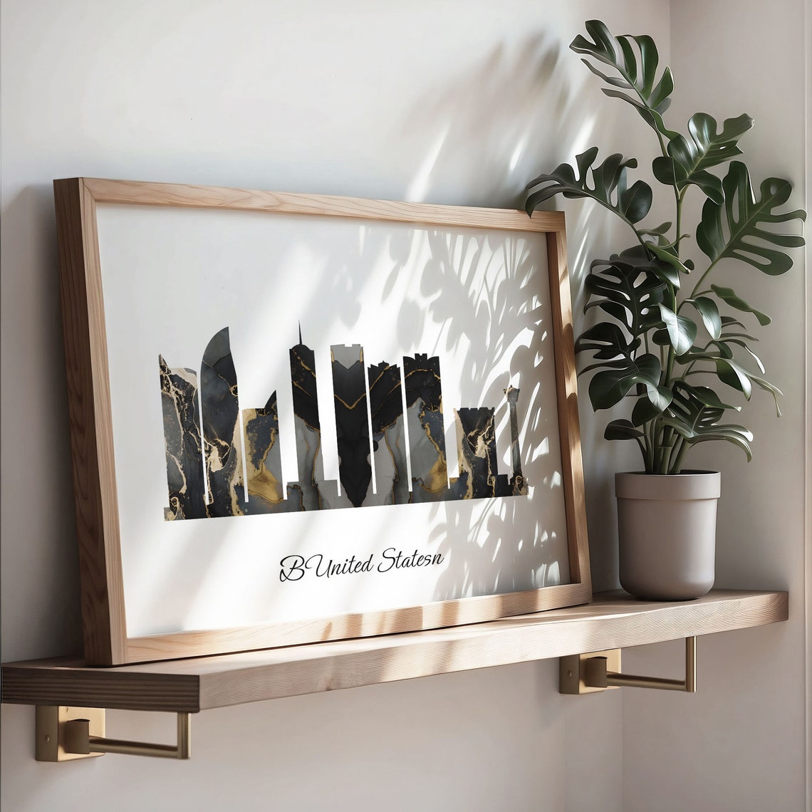 Busan South Korea Black Gold Marble Skyline Silhouette City Print - Image 3
