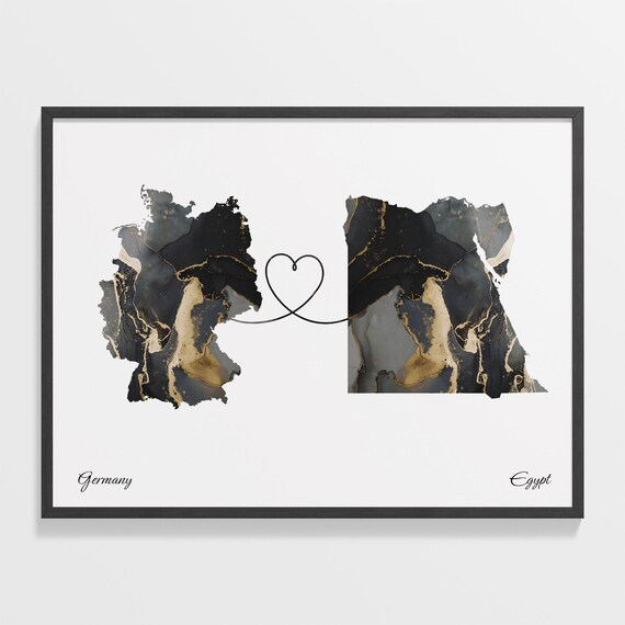 Germany and Egypt Heart Connection Black and Gold Marble Poster
