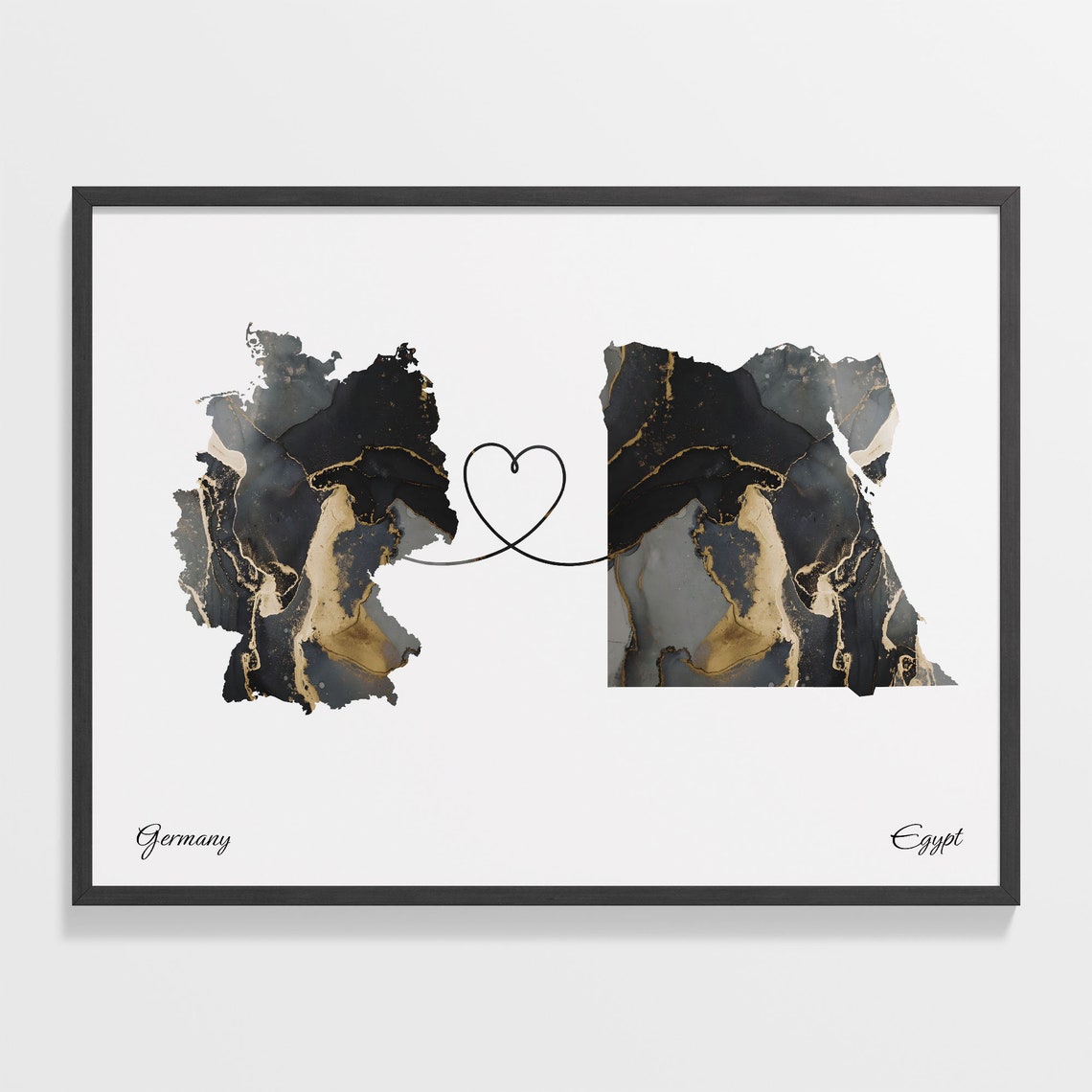 Germany and Egypt Heart Connection Black and Gold Marble Poster
