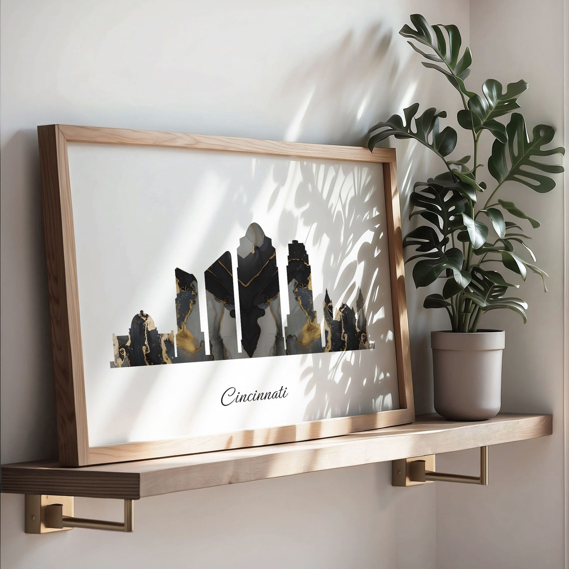 Cincinnati USA Marble Skyline Black Gold Minimalist Cityscape Poster - Image 3