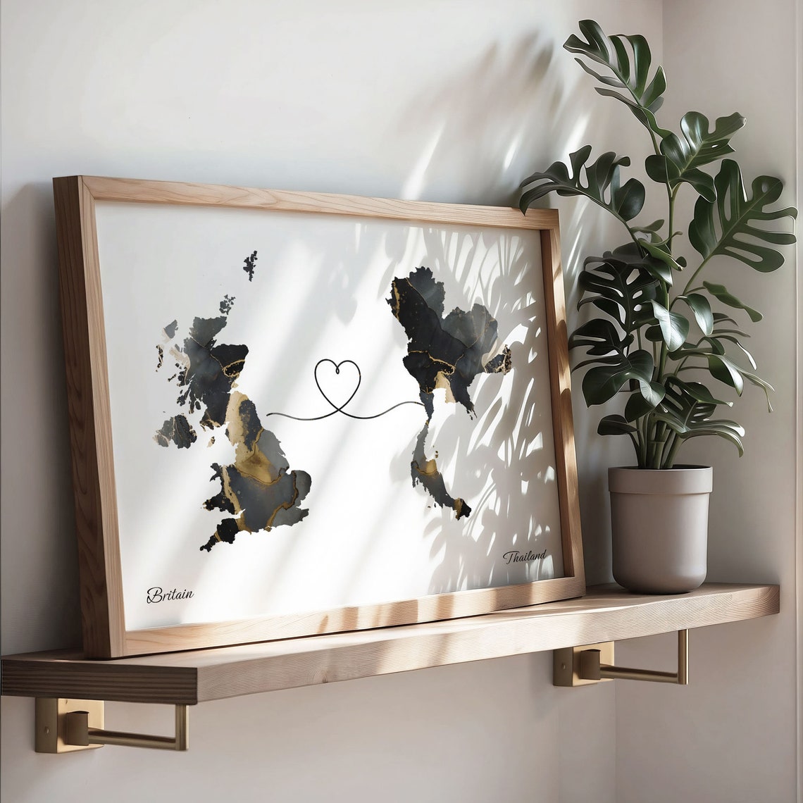 Britain and Thailand Heart Connection Black and Gold Marble Poster - Image 3