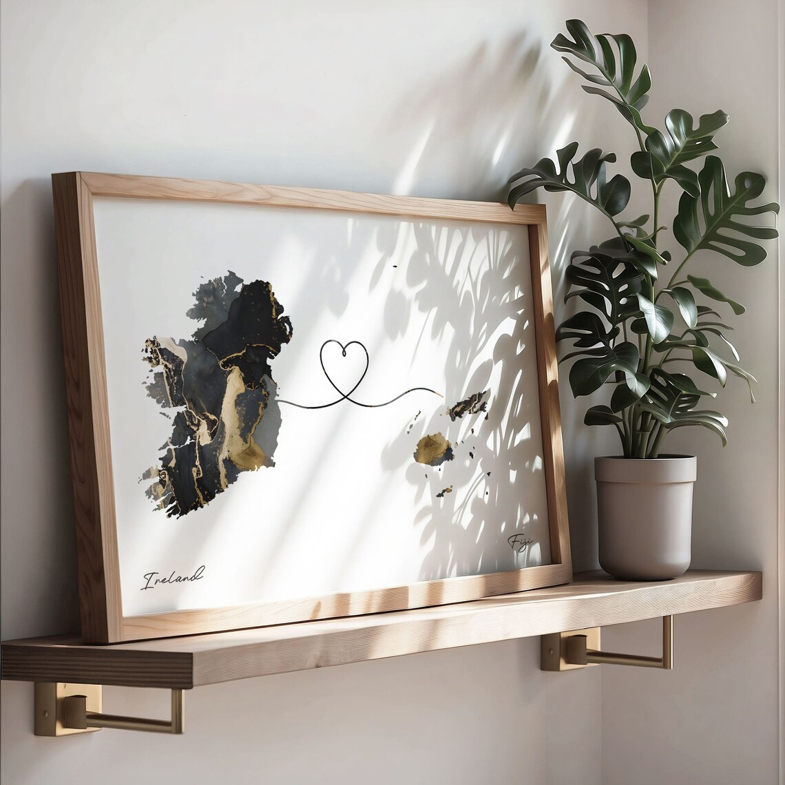 Ireland To Fiji Heart Connected Black Marble Country Map Poster - Image 3