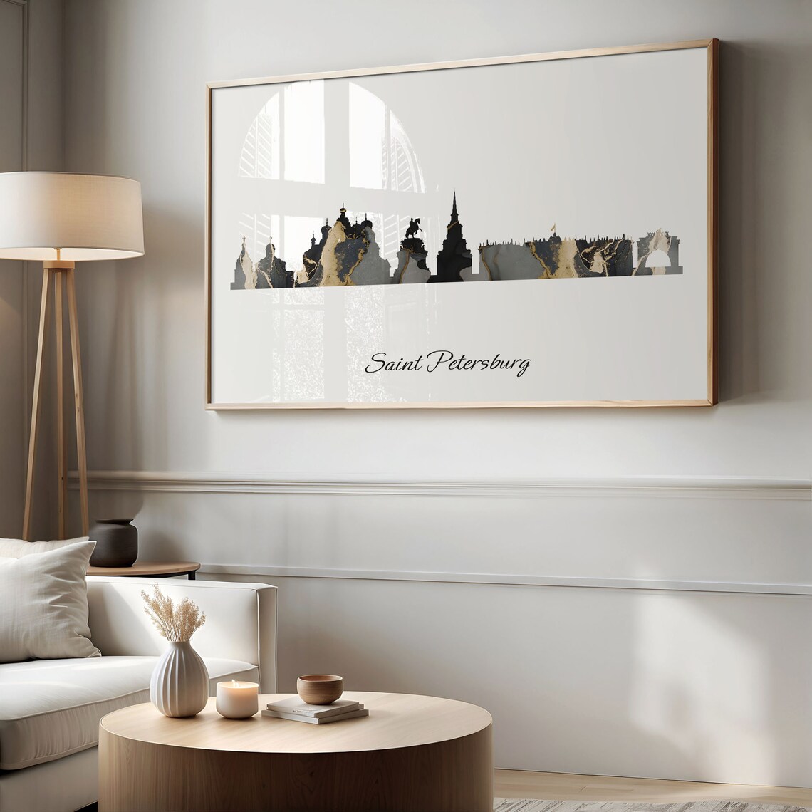 Saint Petersburg Skyline Black Gold Marble Cityscape Russia Travel Decor Poster - Image 2