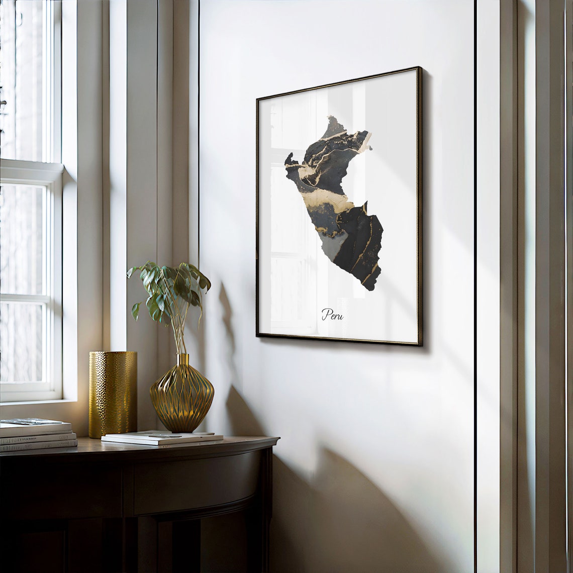 Peru Elegant Country Map Black Gold Marble Minimalist Poster - Image 3