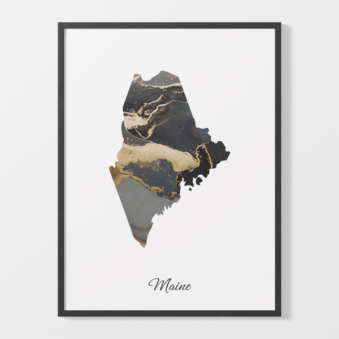 Maine Black And Gold Marble Map Minimalist Elegant Art Poster