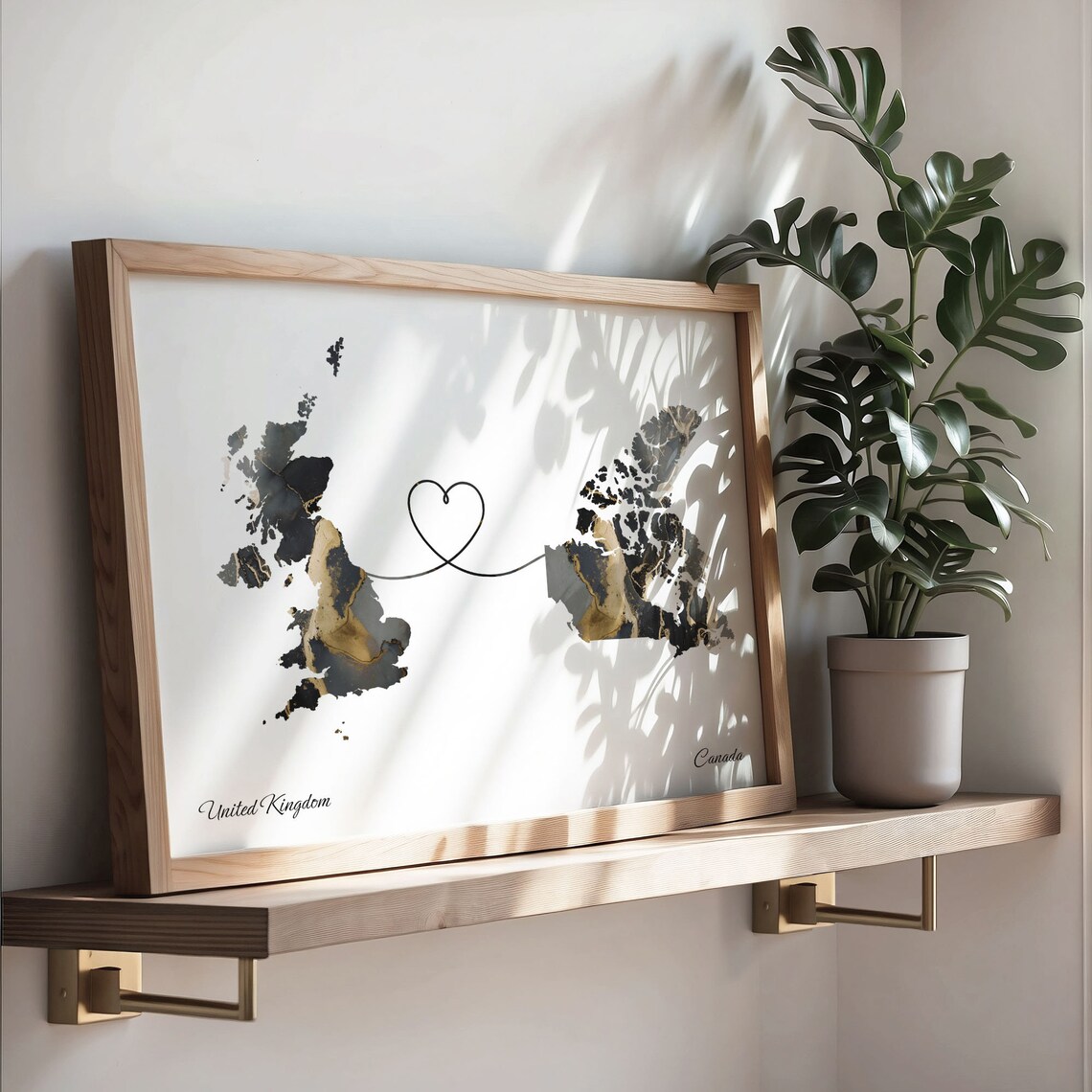United Kingdom To Canada Marble Map Heart Poster Long Distance Love Gift - Image 3