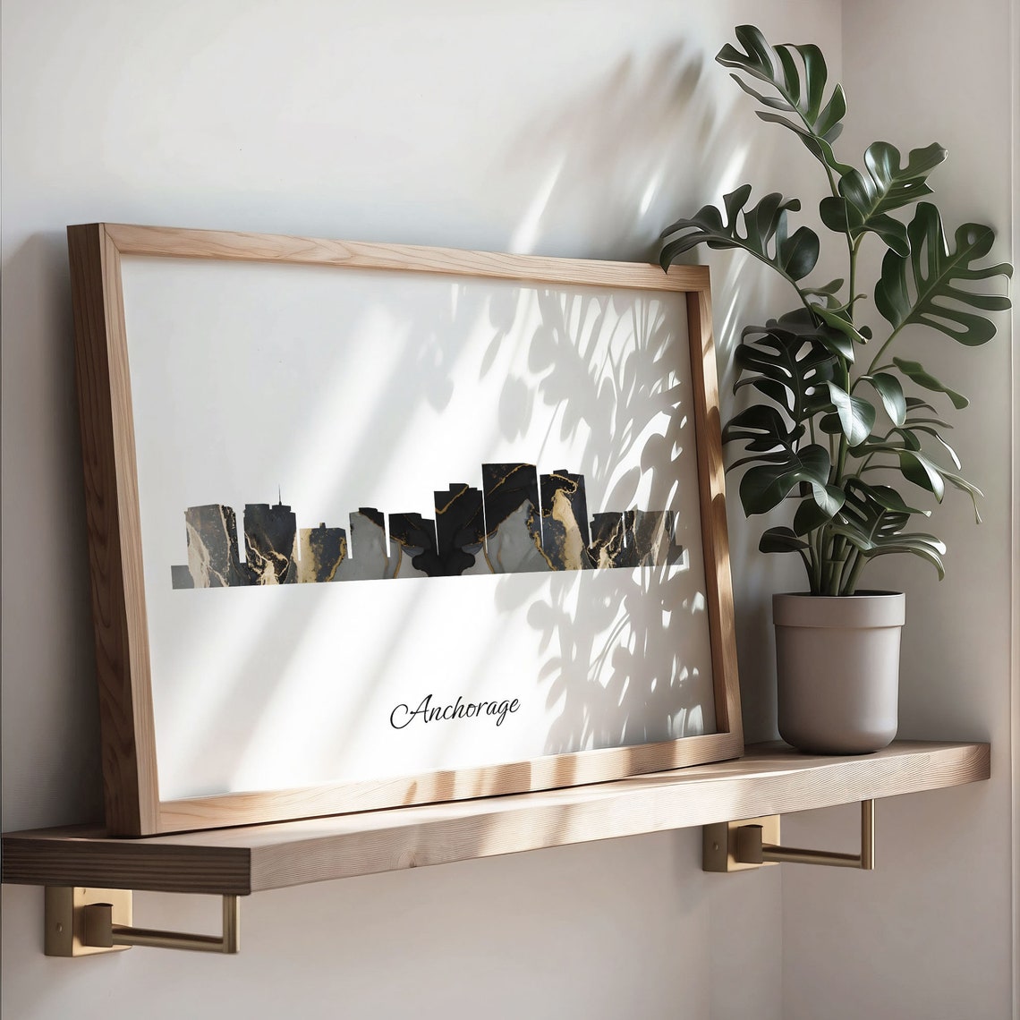 Anchorage Skyline Marble Cityscape Black and Gold Travel Poster - Image 3