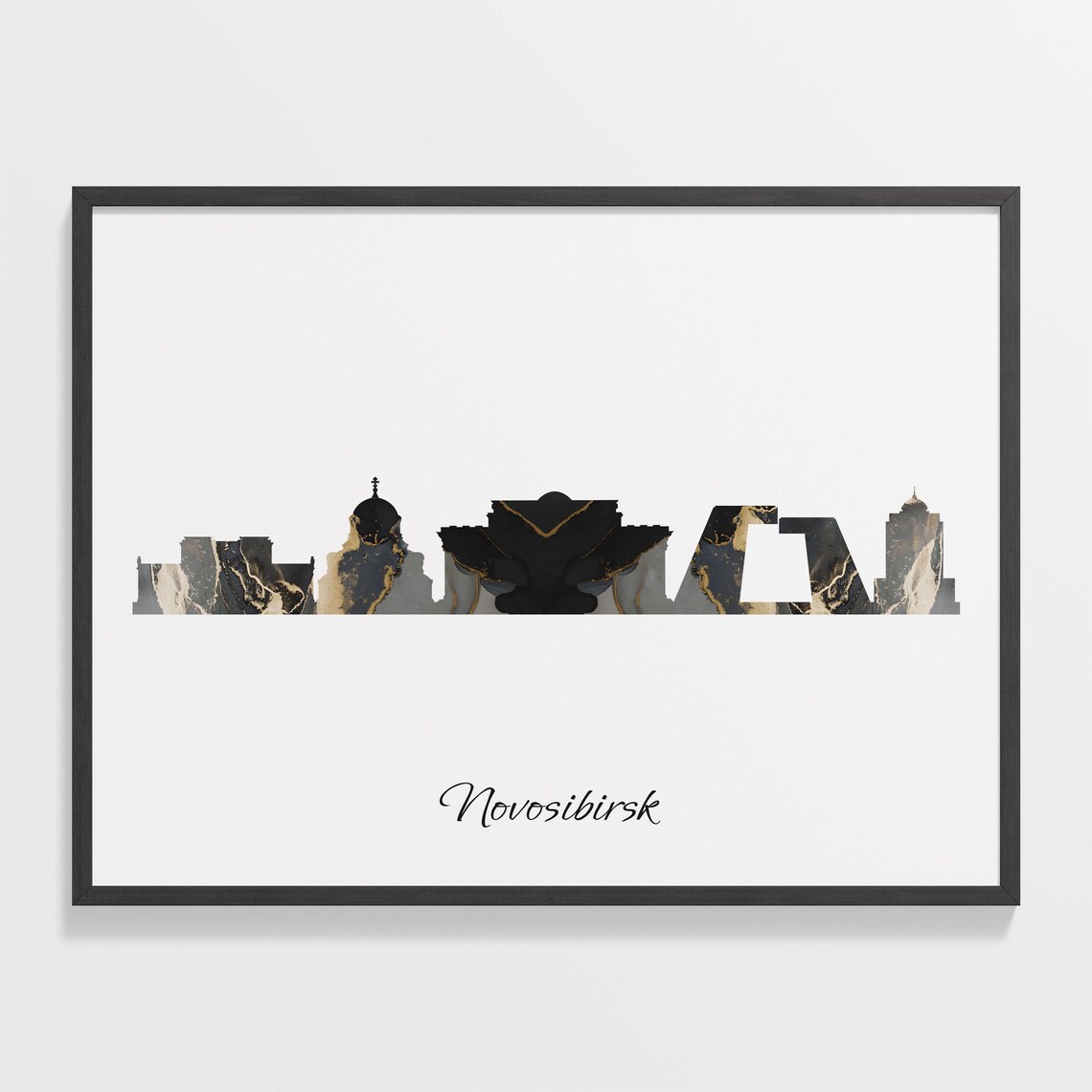 Novosibirsk Russia Marble Black Gold Skyline Silhouette Cityscape Poster