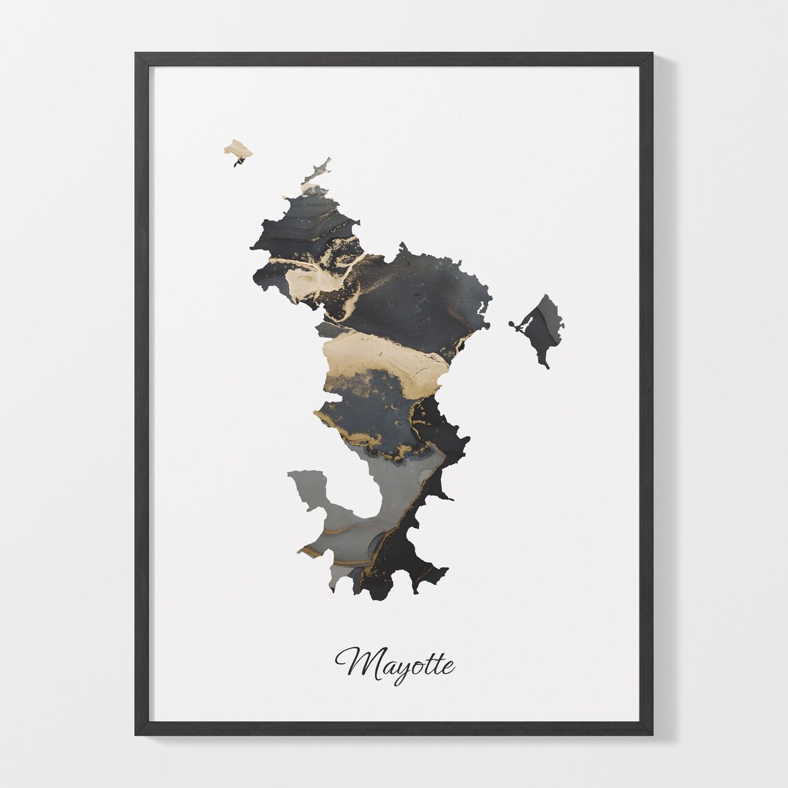 Mayotte Modern Black Gold Marble Country Map Office Wall Decor Art Poster
