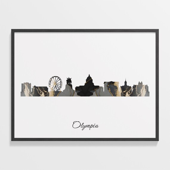 Olympia Skyline Black Gold Marble Cityscape United States Travel Decor Poster