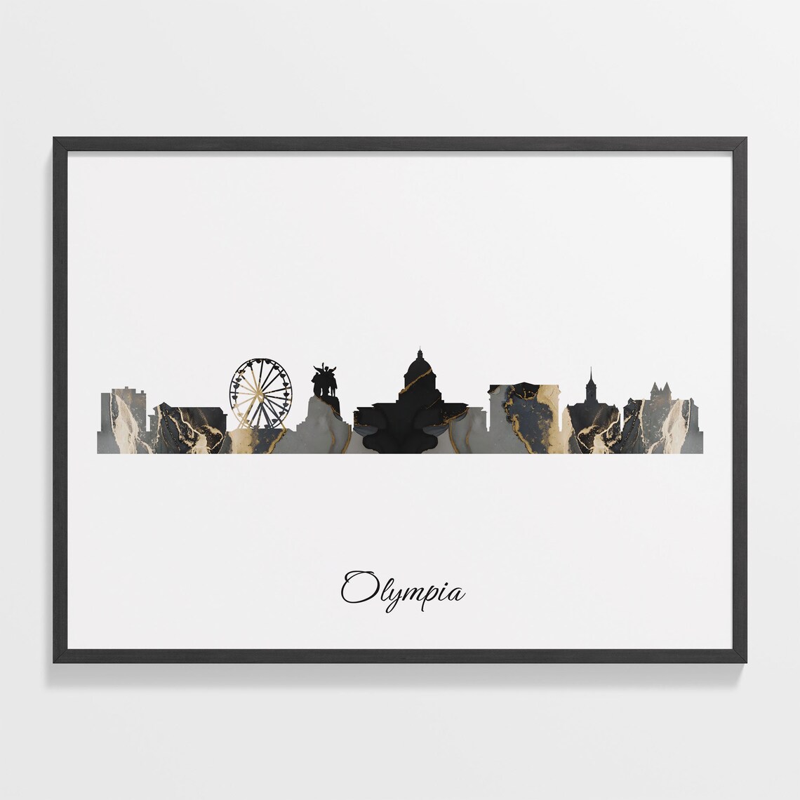 Olympia Skyline Black Gold Marble Cityscape United States Travel Decor Poster