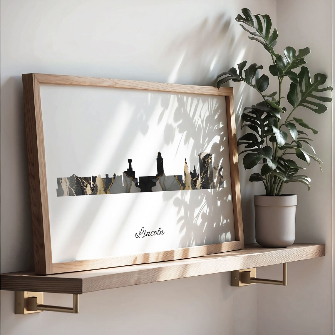 Lincoln Black Gold Marble Skyline United States Cityscape Travel Gift Poster - Image 3