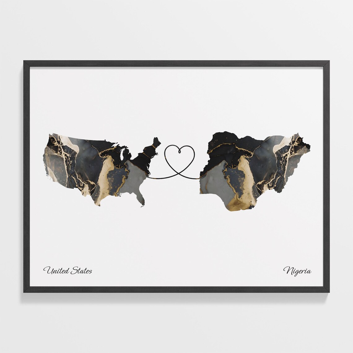 USA to Nigeria Map Poster, Travel Connection Print