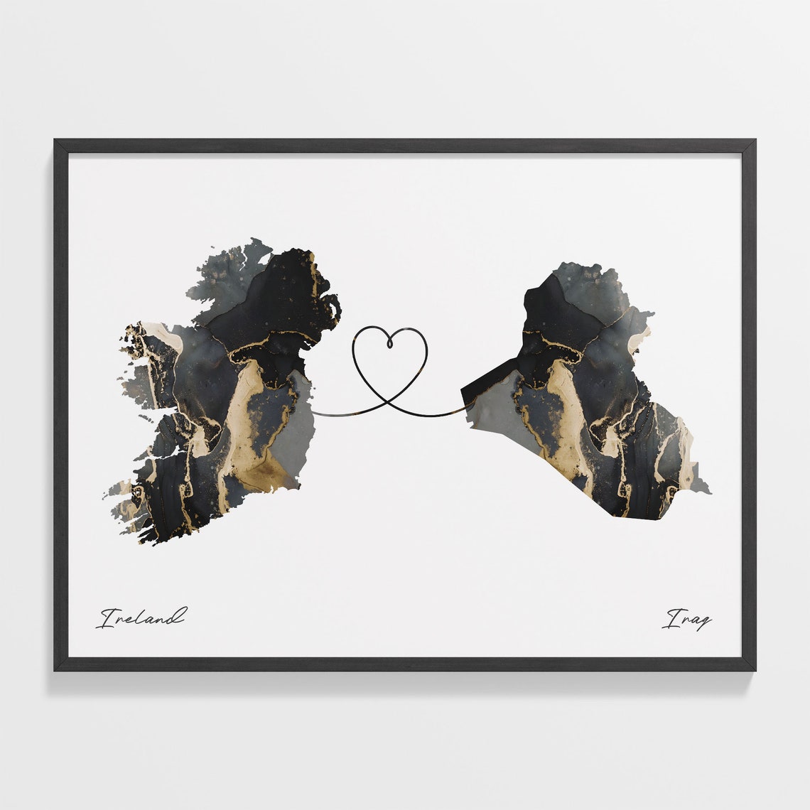 Ireland Iraq Marble Two Countries Heart Connection Art Poster