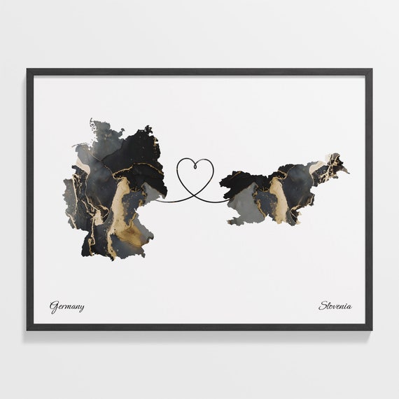 Germany To Slovenia Print Slovak Gift Marble Two Countries Map Poster Travel Art Adventure Awaits C22 562