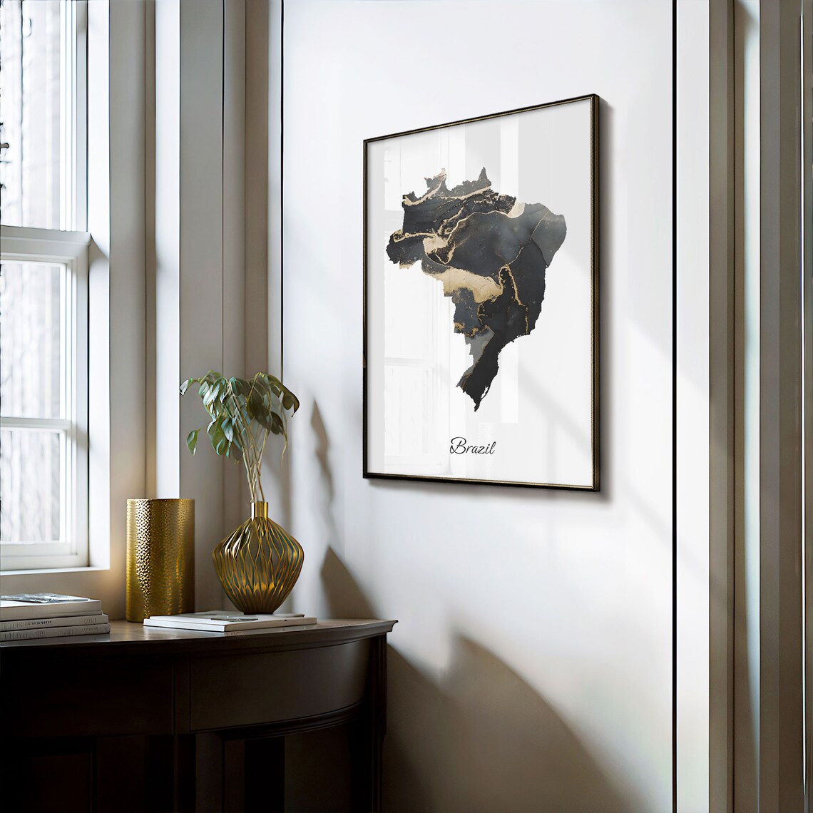 Brazil Elegant Country Map Black Gold Marble Minimalist Poster - Image 3
