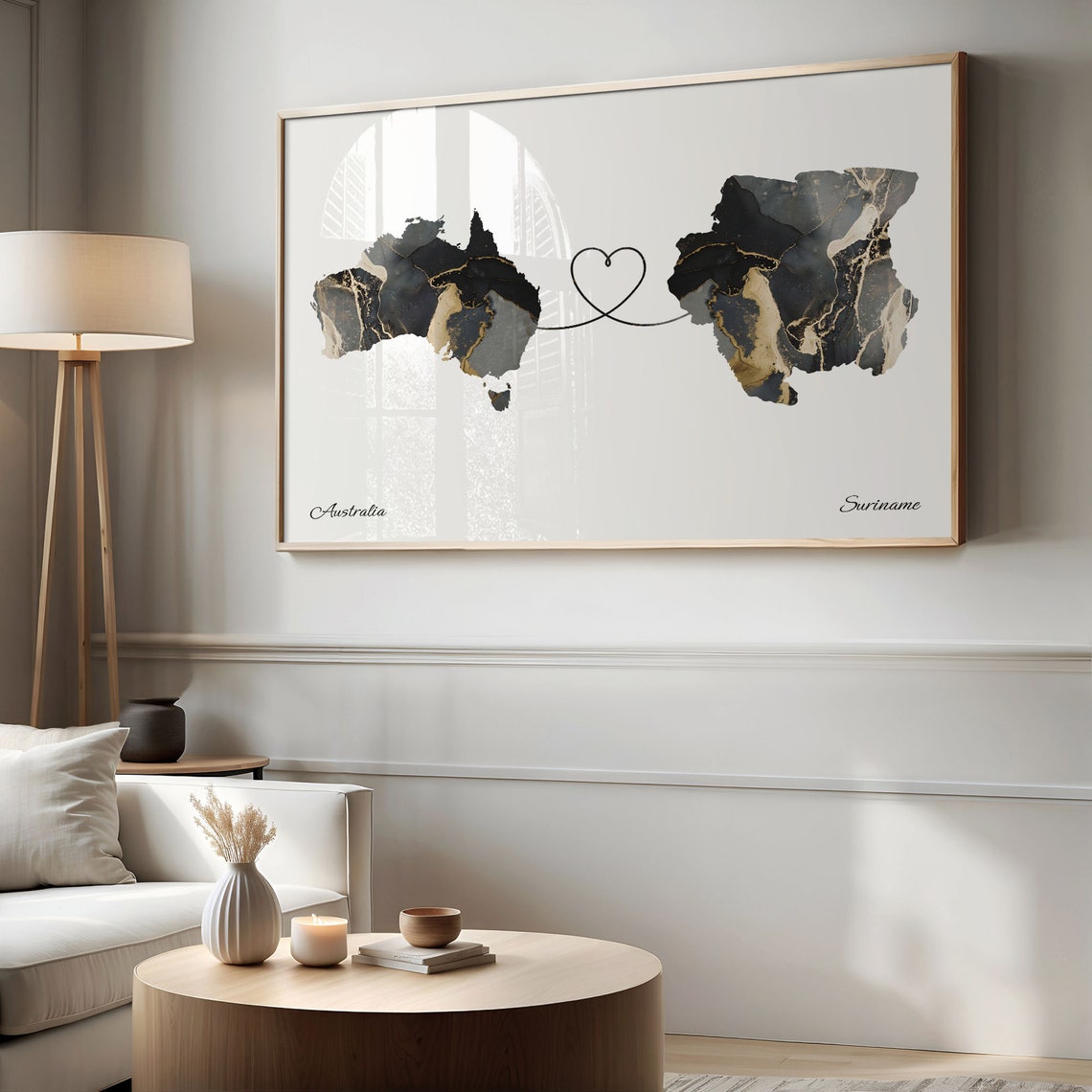 Australia Suriname Marble Two Countries Heart Connection Art Poster - Image 2