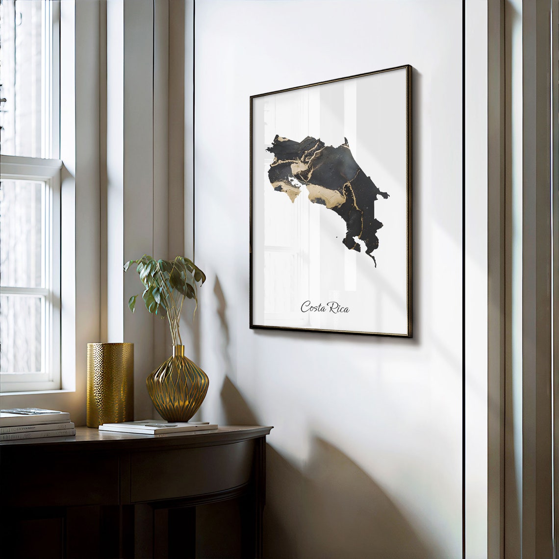 Elegant Costa Rica Black and Gold Marble Country Map Poster for Home - Image 3